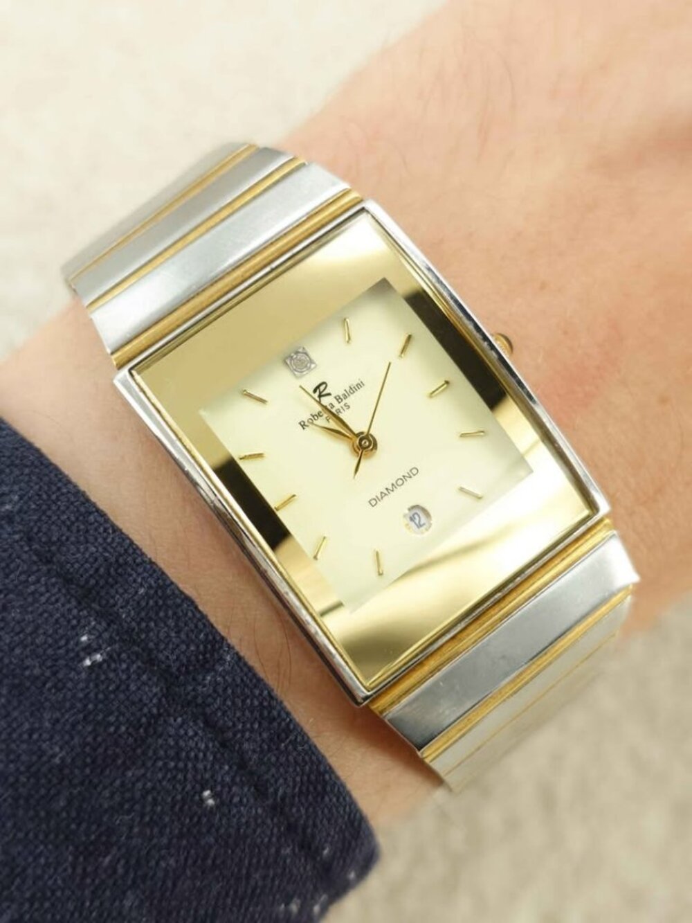 Roberta Baldini Paris Diamond Unisex Quartz Watch 25mm Tank Two Tone New Battery